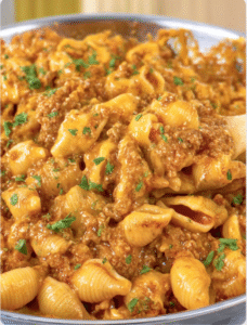 Cheesy Beef & Shells Skillet