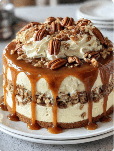 Caramel Butter Pecan Praline Poke Cake
