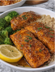 Honey-Glazed Salmon Bowl with Broccoli & Brown Rice