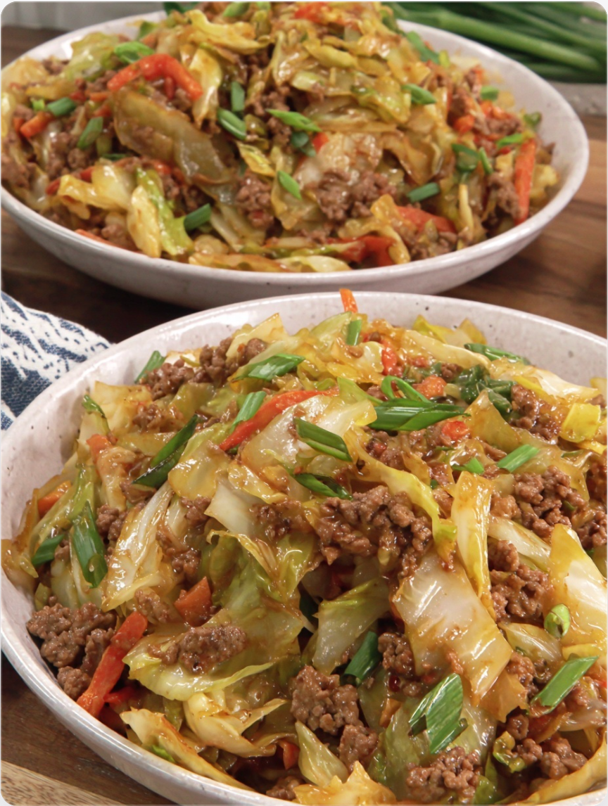 Healthy Chinese Ground Beef & Cabbage Stir Fry