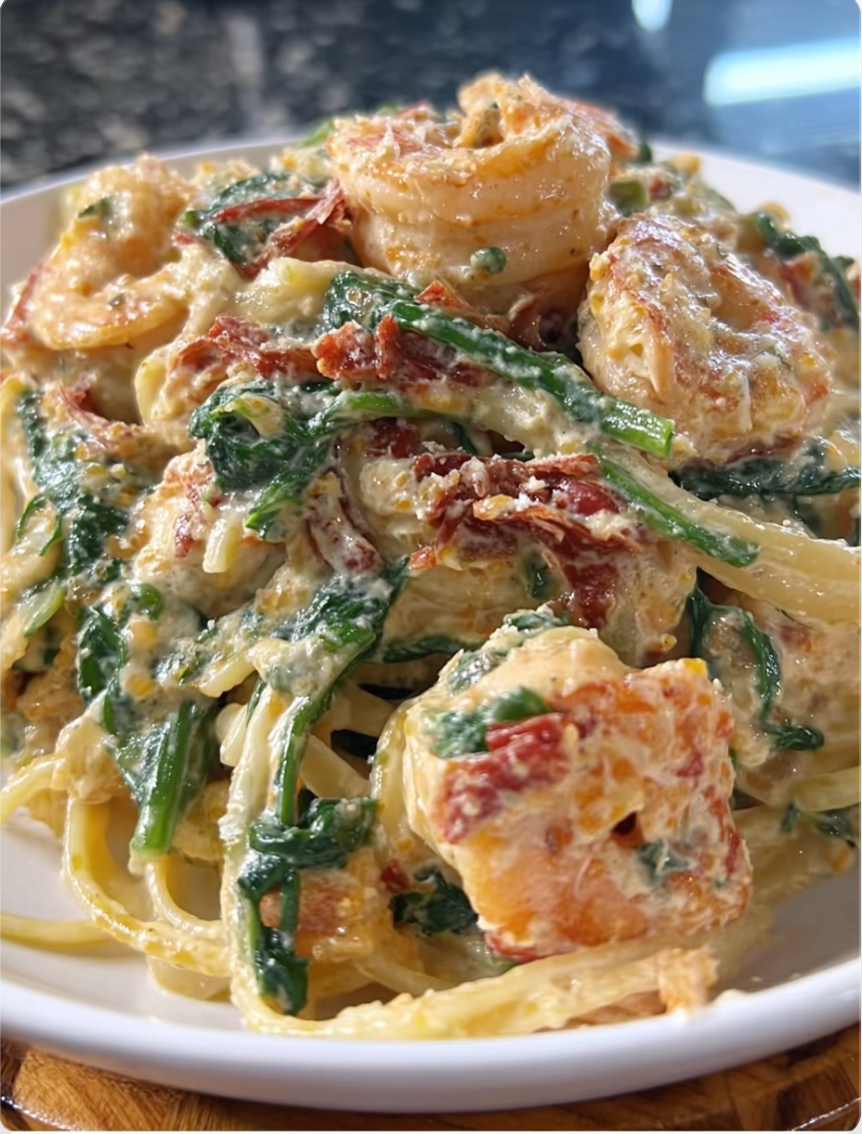 Creamy Sun-Dried Tomato Shrimp with Spinach Pasta