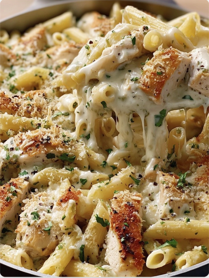 Garlic Parmesan Chicken Pasta Bake