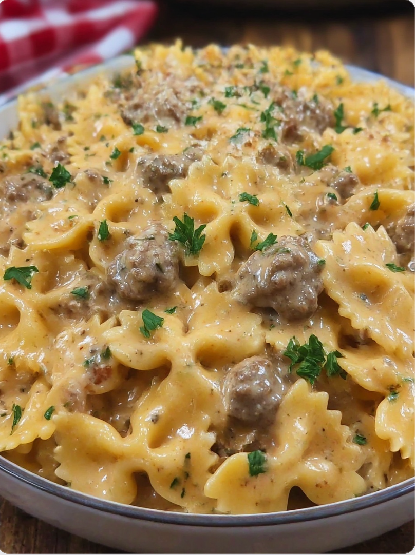 Creamy Velveeta Beef & Bowtie Pasta