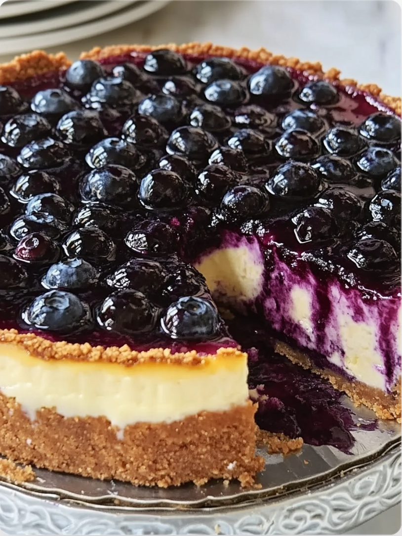Blueberry Cheesecake with Creamy Filling & Graham Cracker Crust
