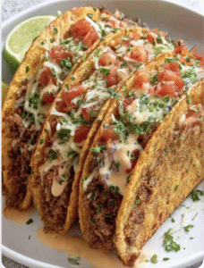 Loaded Taco Shells with Creamy Cheese Sauce
