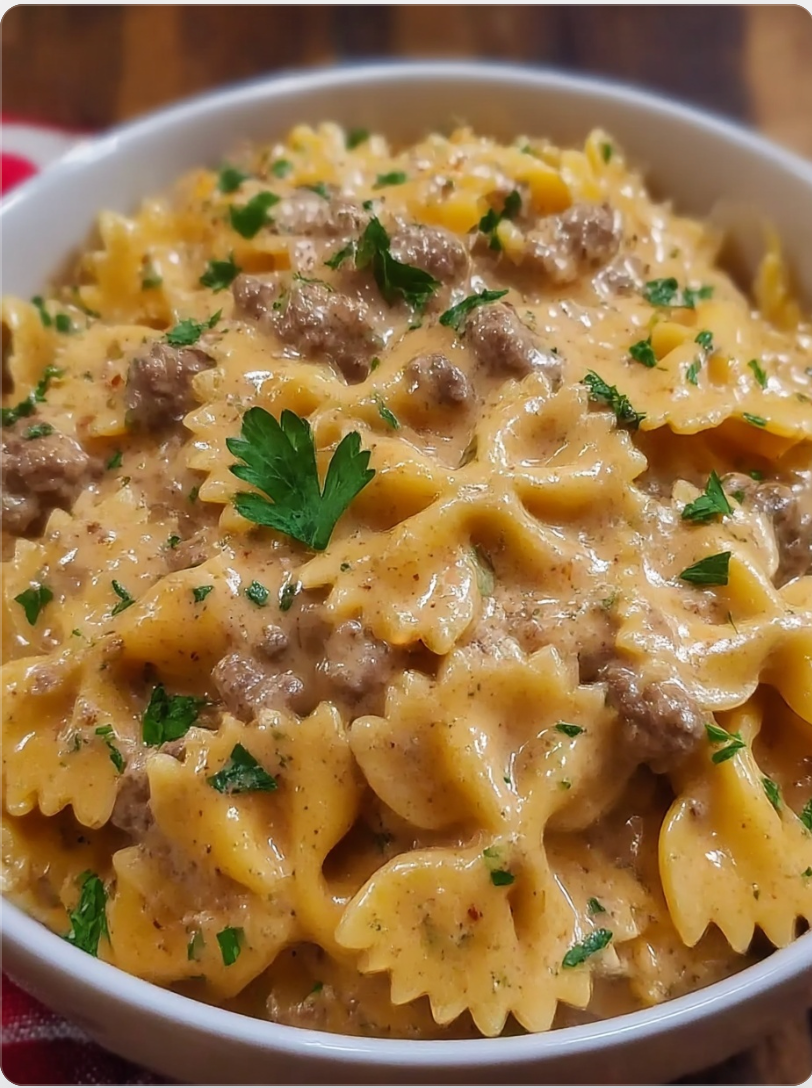 Creamy Velveeta Beef & Bowtie Pasta