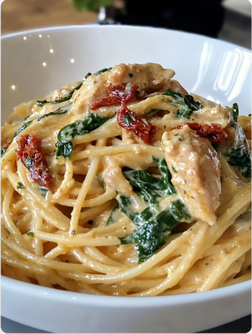 Spaghetti & Spinach with Sun-Dried Tomato Cream Sauce