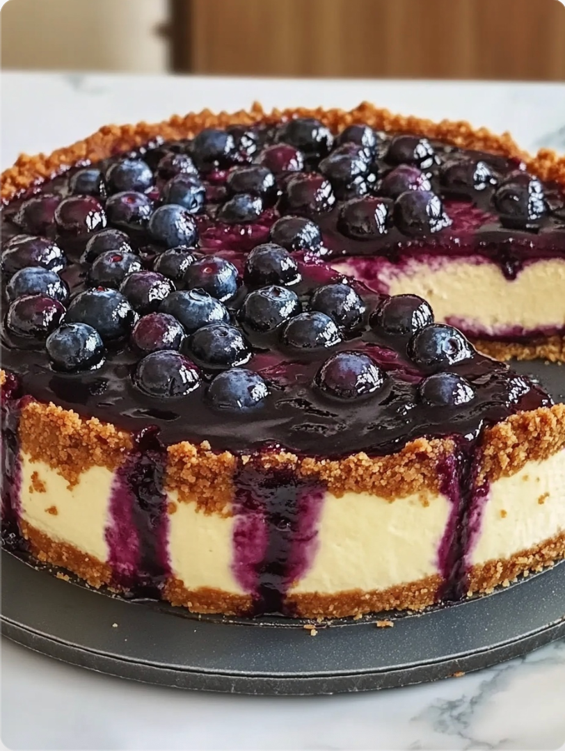 Blueberry Cheesecake with Creamy Filling & Graham Cracker Crust