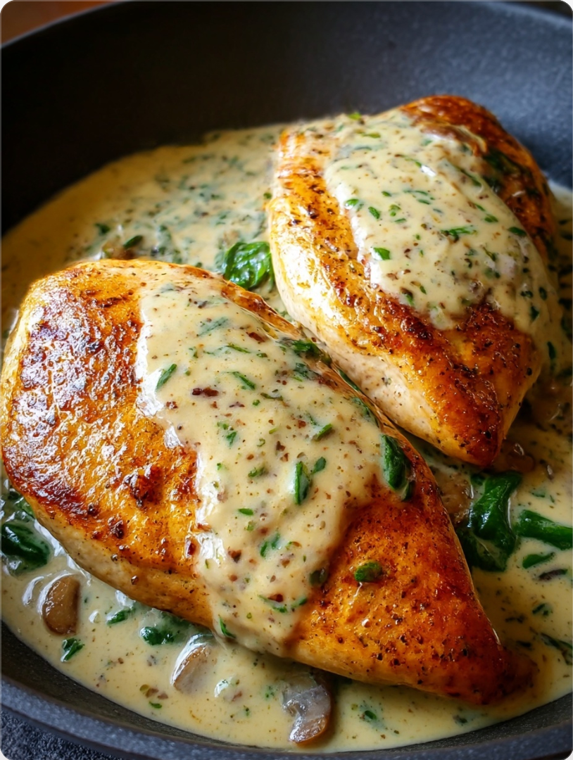 Chicken And Spinach In Creamy Mushroom Sauce