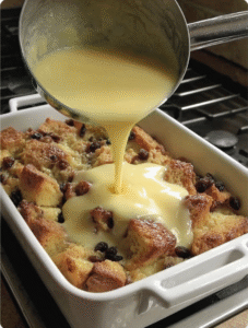 Old-Fashioned Bread Pudding with Vanilla Sauce