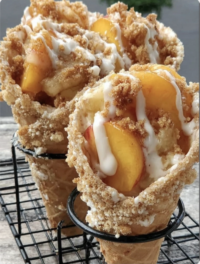 Peach Cobbler Stuffed Cones