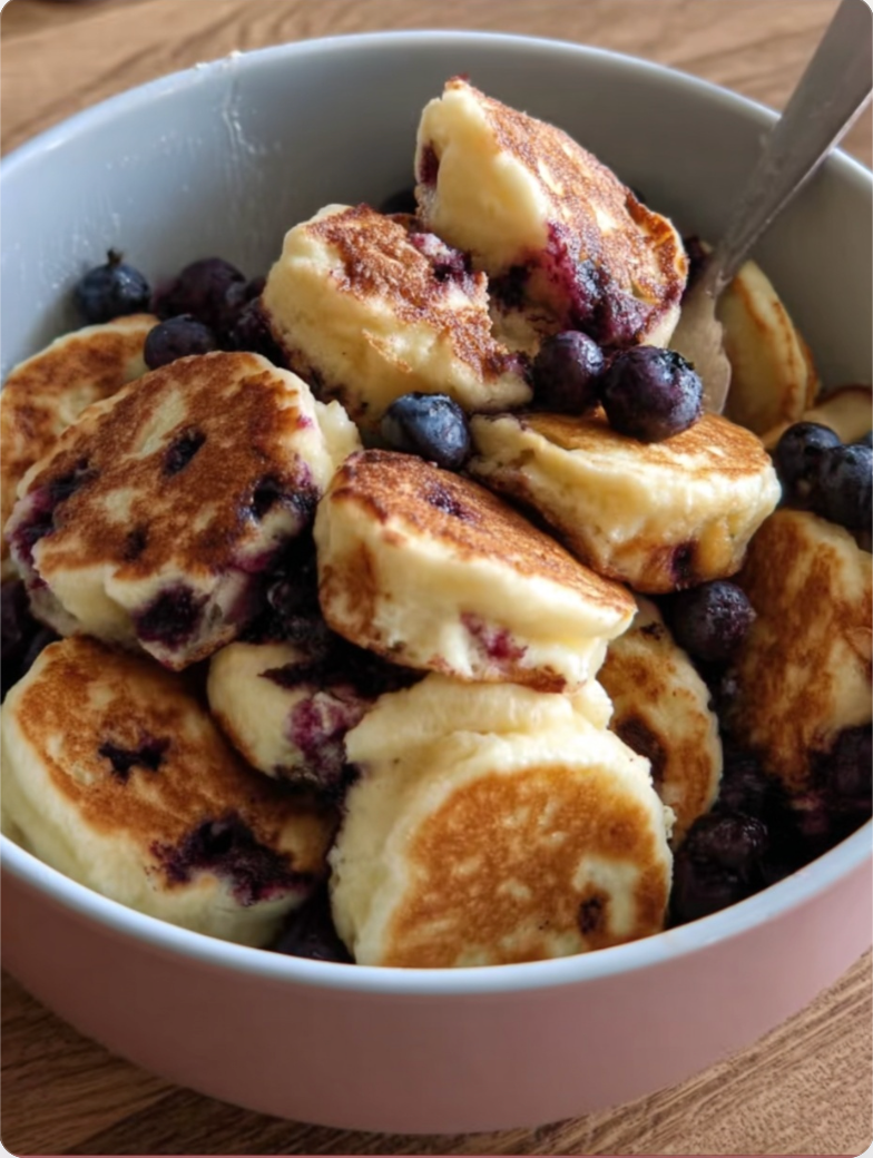 Blueberry Cottage Cheese Pancake Bites