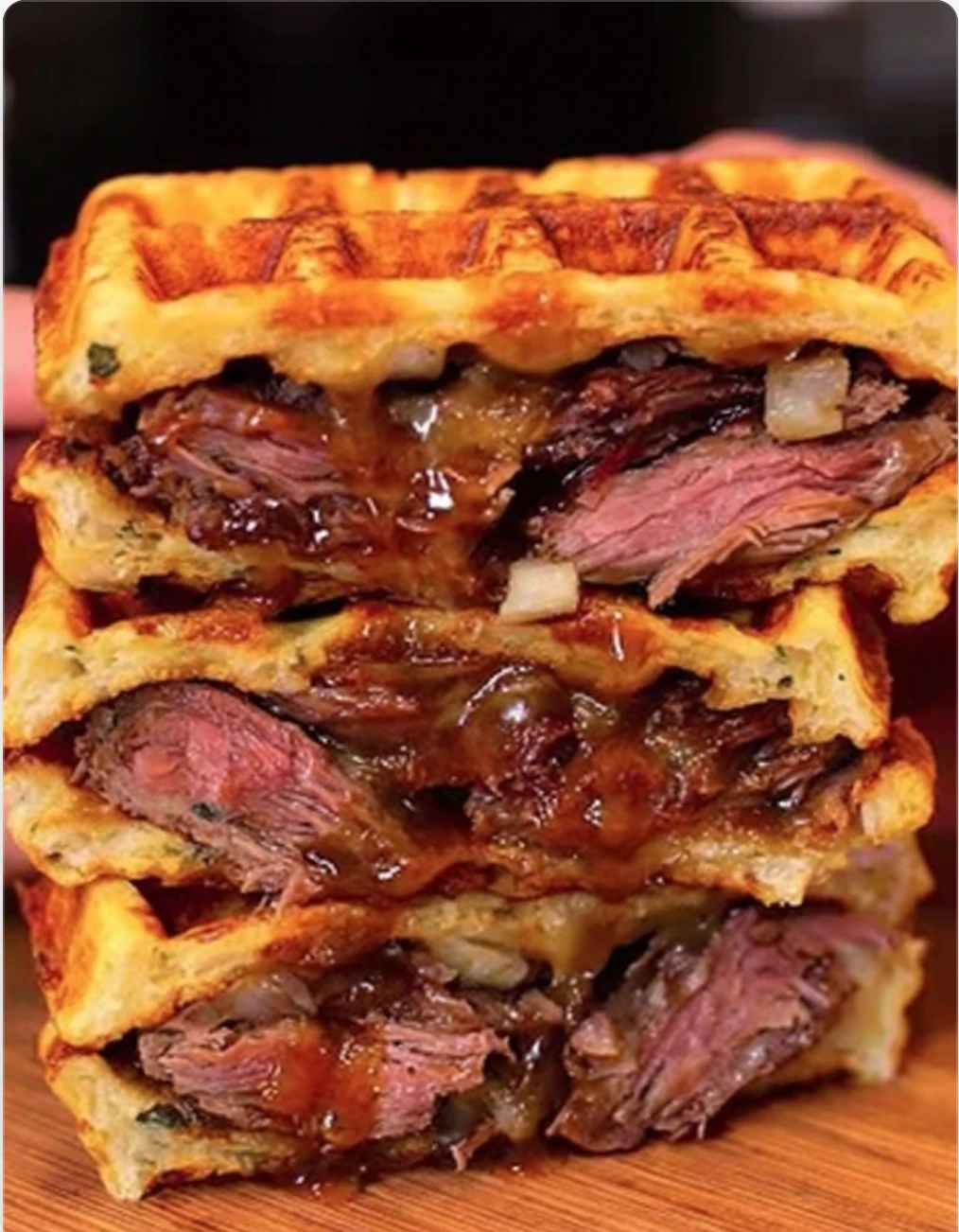 Bourbonmaple Brisket Grilled Cheese Wafflewich