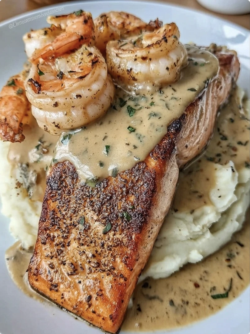 Cajun Salmon Shrimp Creamy Mashed Potatoes