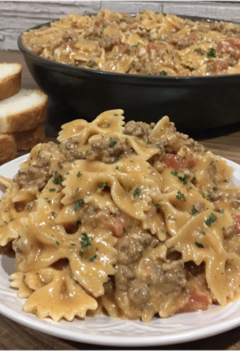 Cheesy Garlic Butter Beef Bowtie Pasta Bliss
