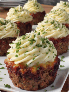 Meatloaf Cupcakes with Whipped Potato Topping