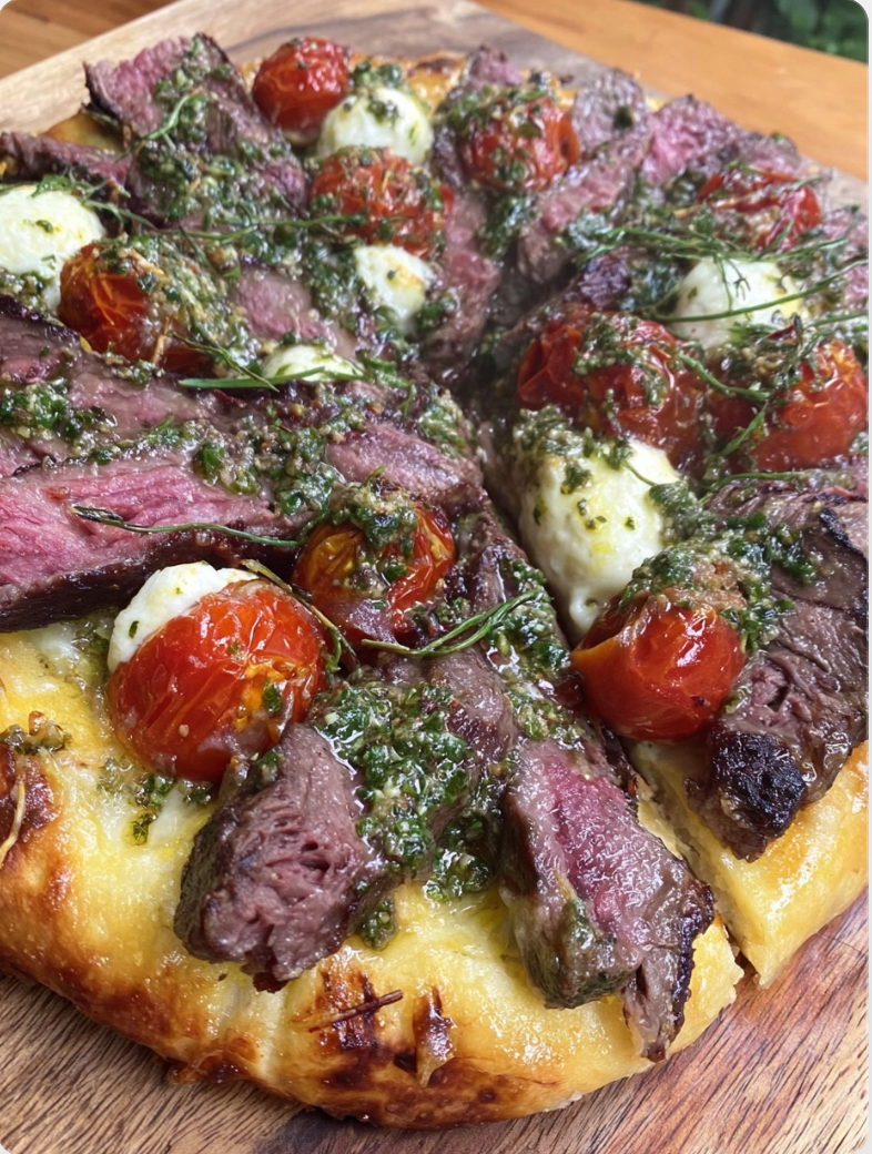✨ Chimichurri Steak Pizza with Fresh Mozzarella & Asiago