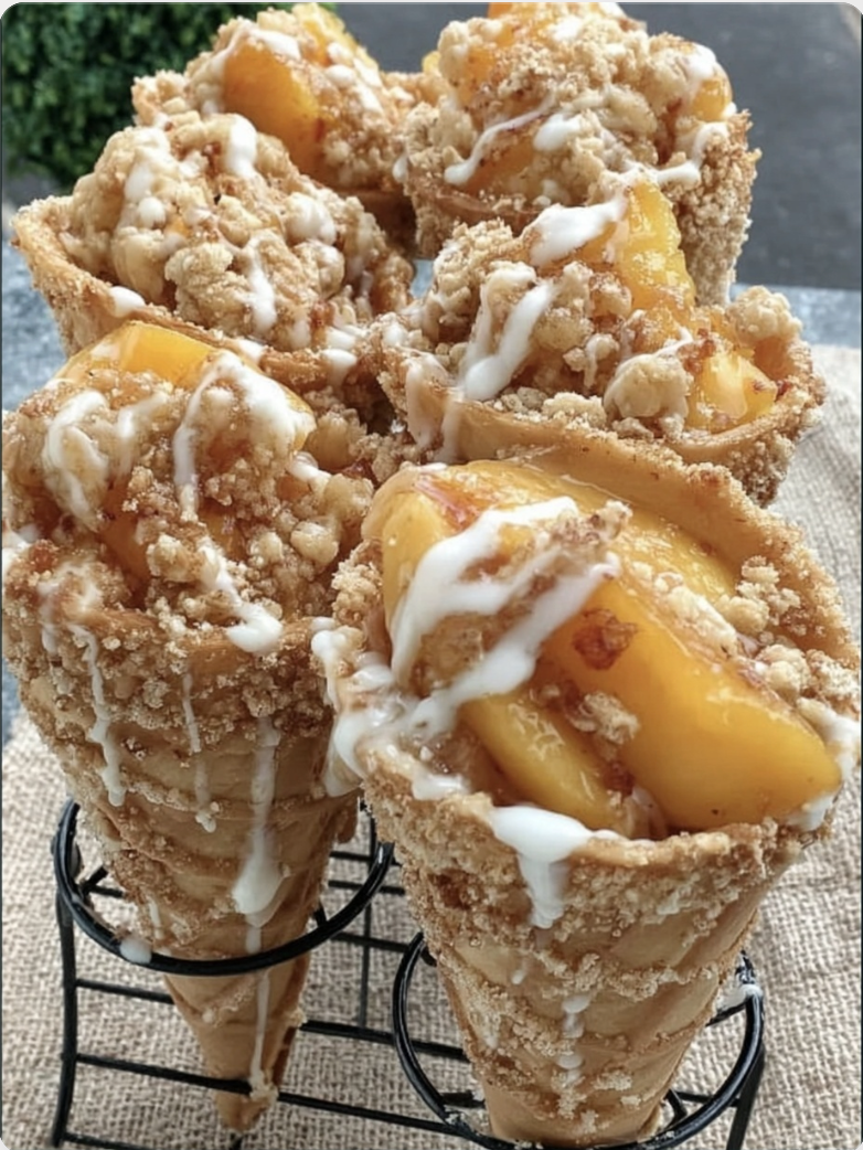 Peach Cobbler Stuffed Cones