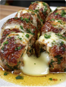 Spinach Garlic Meatballs Stuffed with Mozzarella