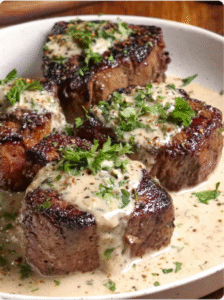 Juicy Steak with Creamy Garlic Sauce