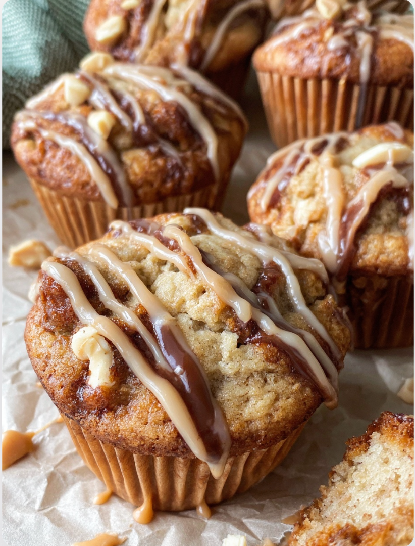 Healthy Peanut Butter Greek Yogurt Cinnamon Roll Blondie Muffins with Gooey Centers