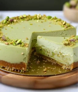 A creamy homemade pistachio cheesecake