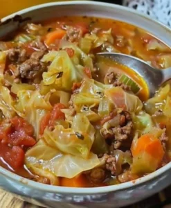 A hearty bowl of meaty cabbage soup