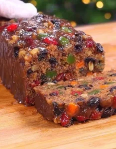 A traditional homemade Christmas fruit cake