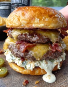 🍔🌶️ Bold & Spicy Double-Decker Jalapeño Popper Smash Burger with Ranch