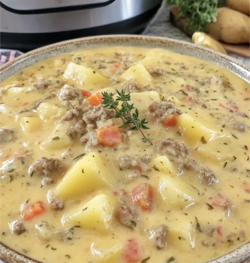 Comforting Crockpot Potato Beef Soup