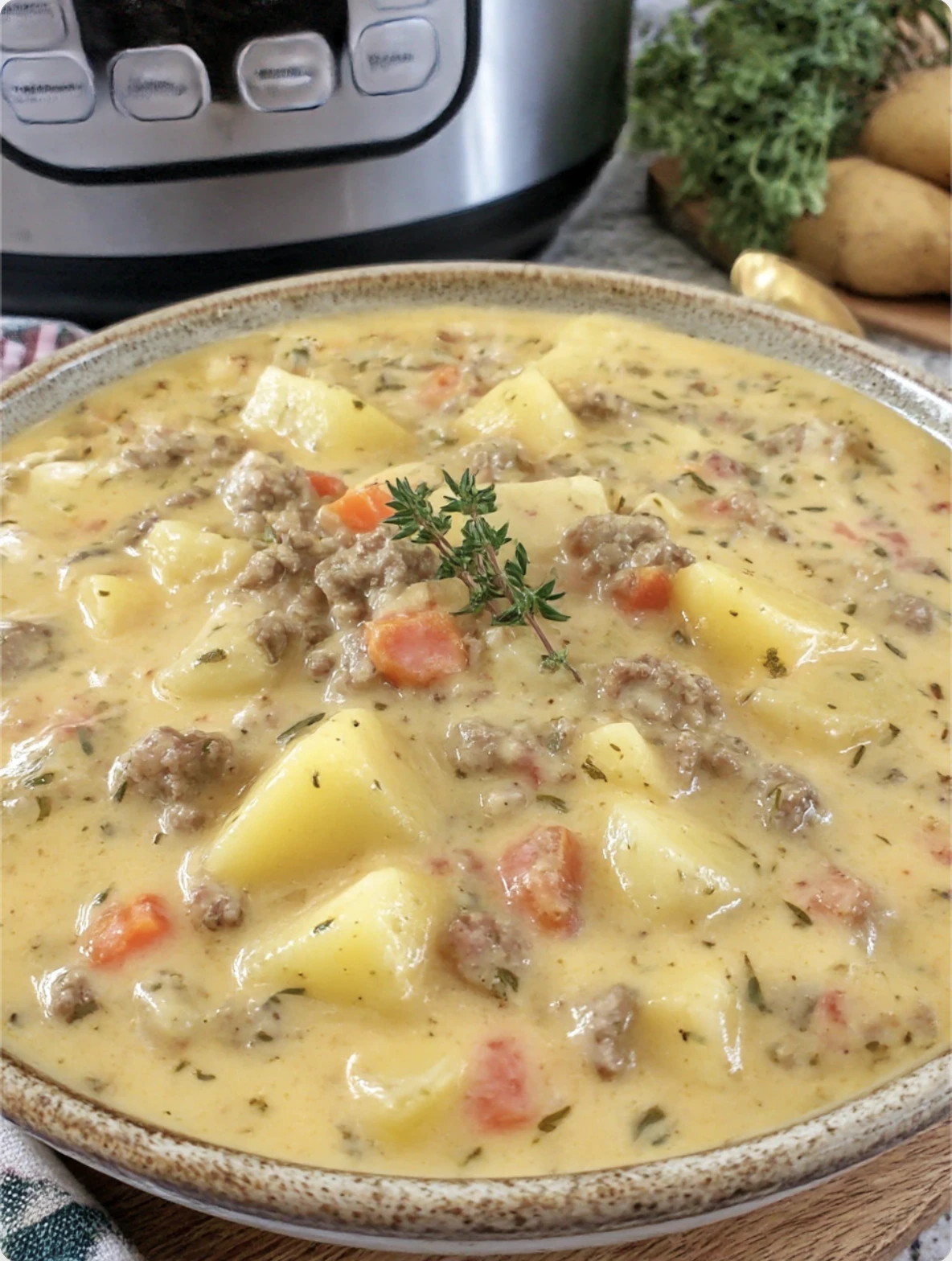 Comforting Crockpot Potato & Beef Soup