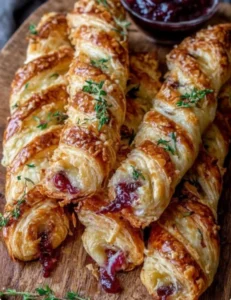 🍇🧀🌿 Cranberry Brie & Thyme Puff Pastry Twists ✨