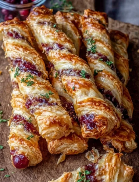 Cranberry Brie Thyme Puff Pastry Twists