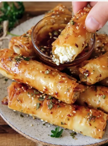 Crispy Spicy Fried Feta Rolls Hot Chili Honey