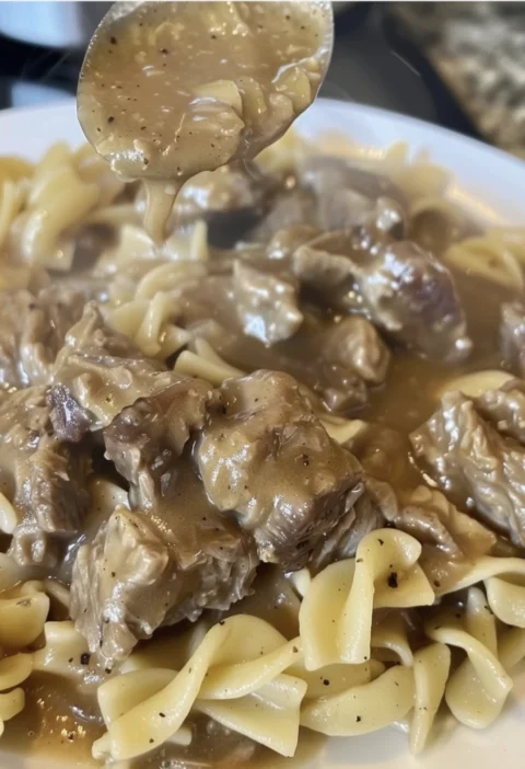 Crockpot Beef Tips Buttered Noodles