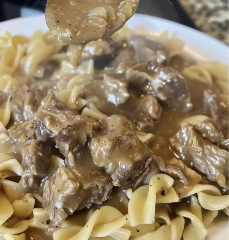 Crockpot Beef Tips Buttered Noodles