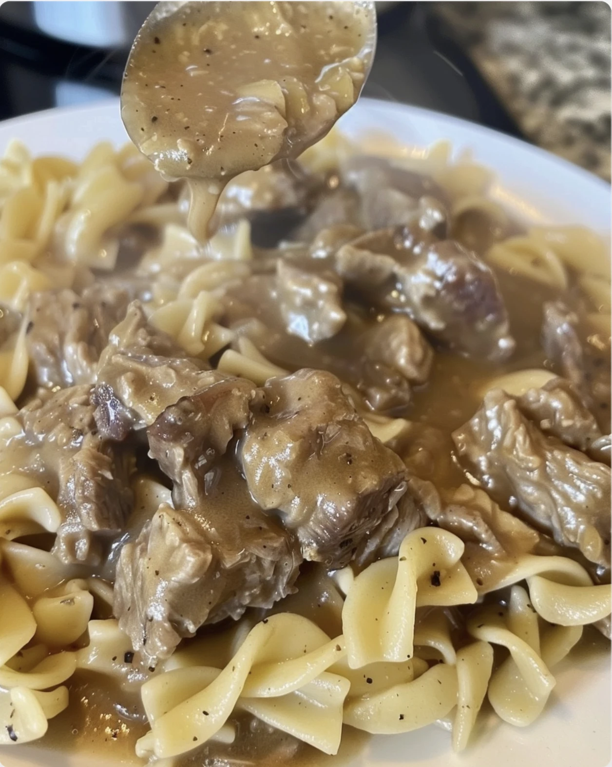 Easy Crockpot Beef Tips and Buttered Noodles