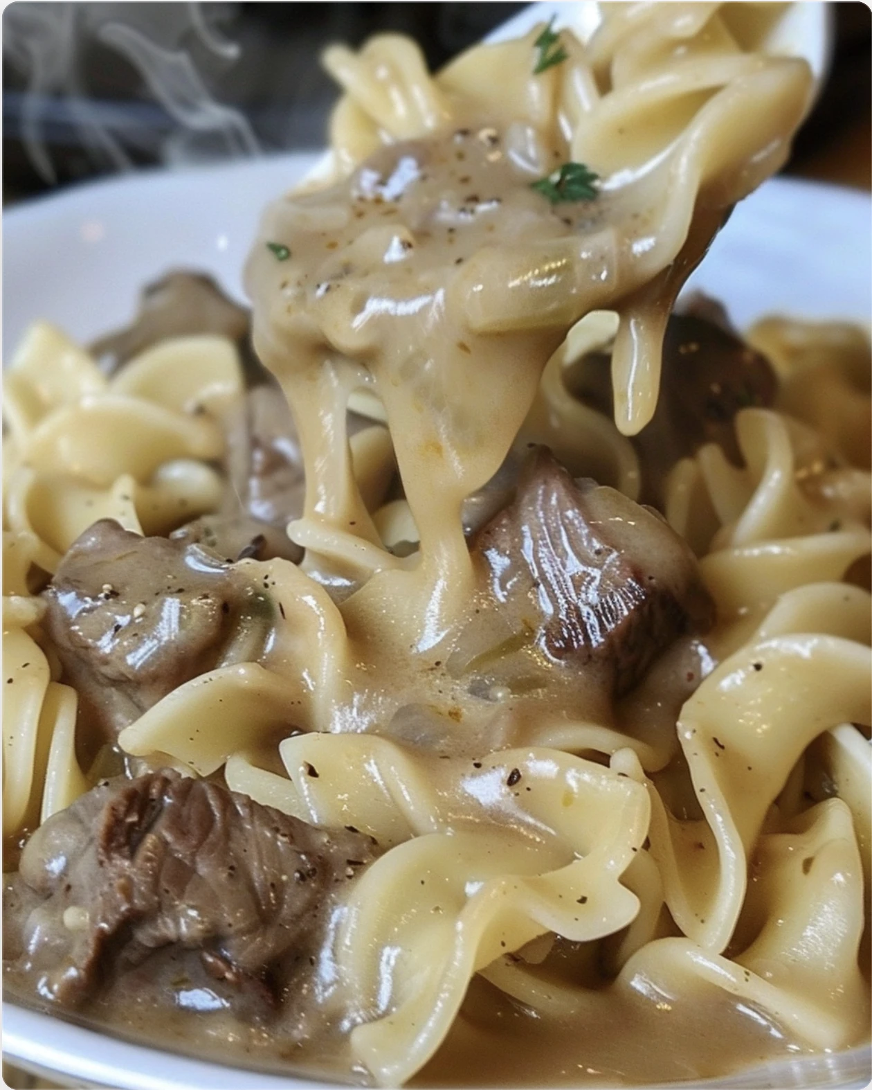 Crockpot Beef Tips Buttered Noodles