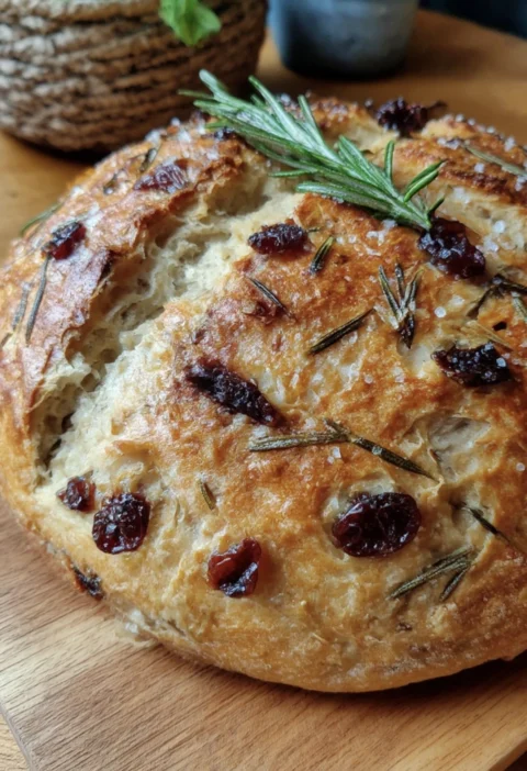 Noknead Cranberry Rosemary Bread