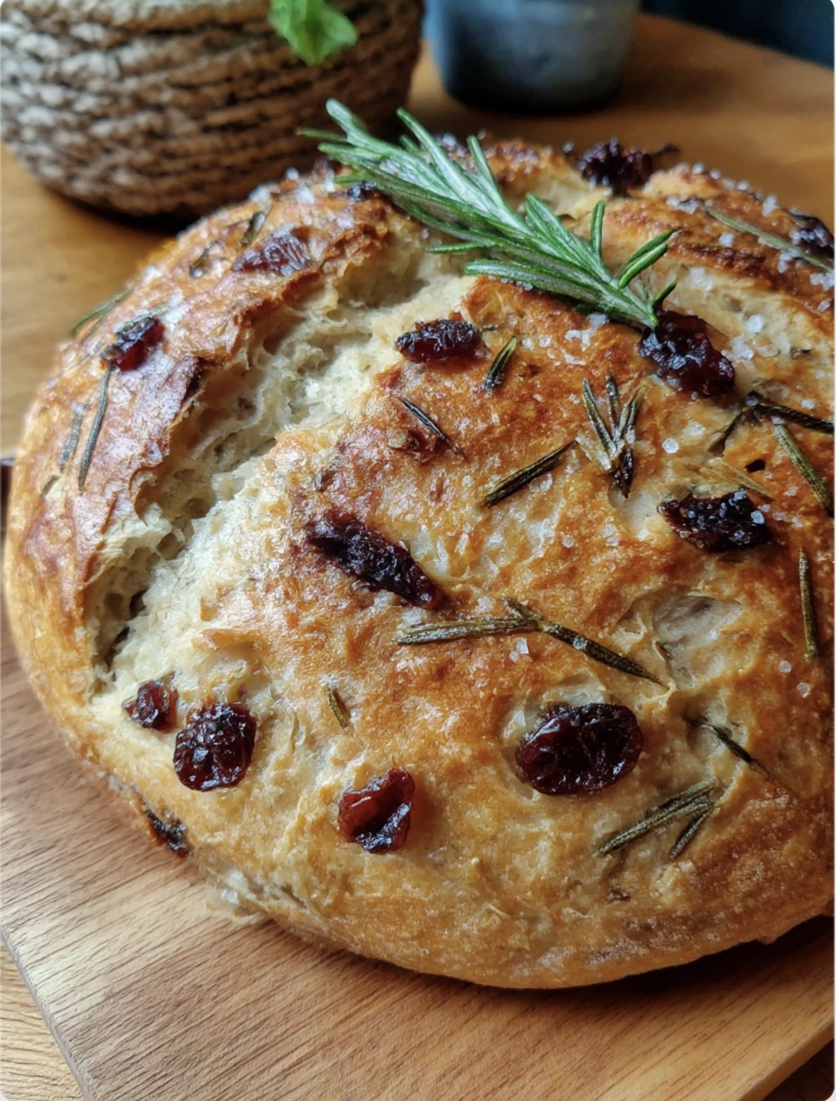 Easy No-Knead Cranberry Rosemary Bread