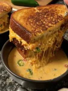 🌶️🧀 Fiery & Creamy Jalapeño Popper Soup with Grilled Cheese Dippers