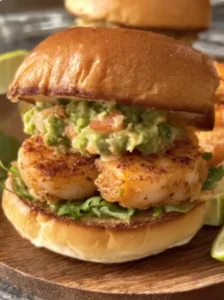 🍤🥑 Fresh & Zesty Homemade Shrimp Burger with Guacamole
