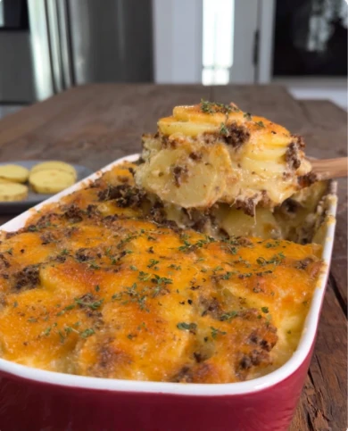 Hearty Cheesy Ground Beef Potato Casserole
