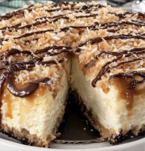 homemade Samoa cheesecake