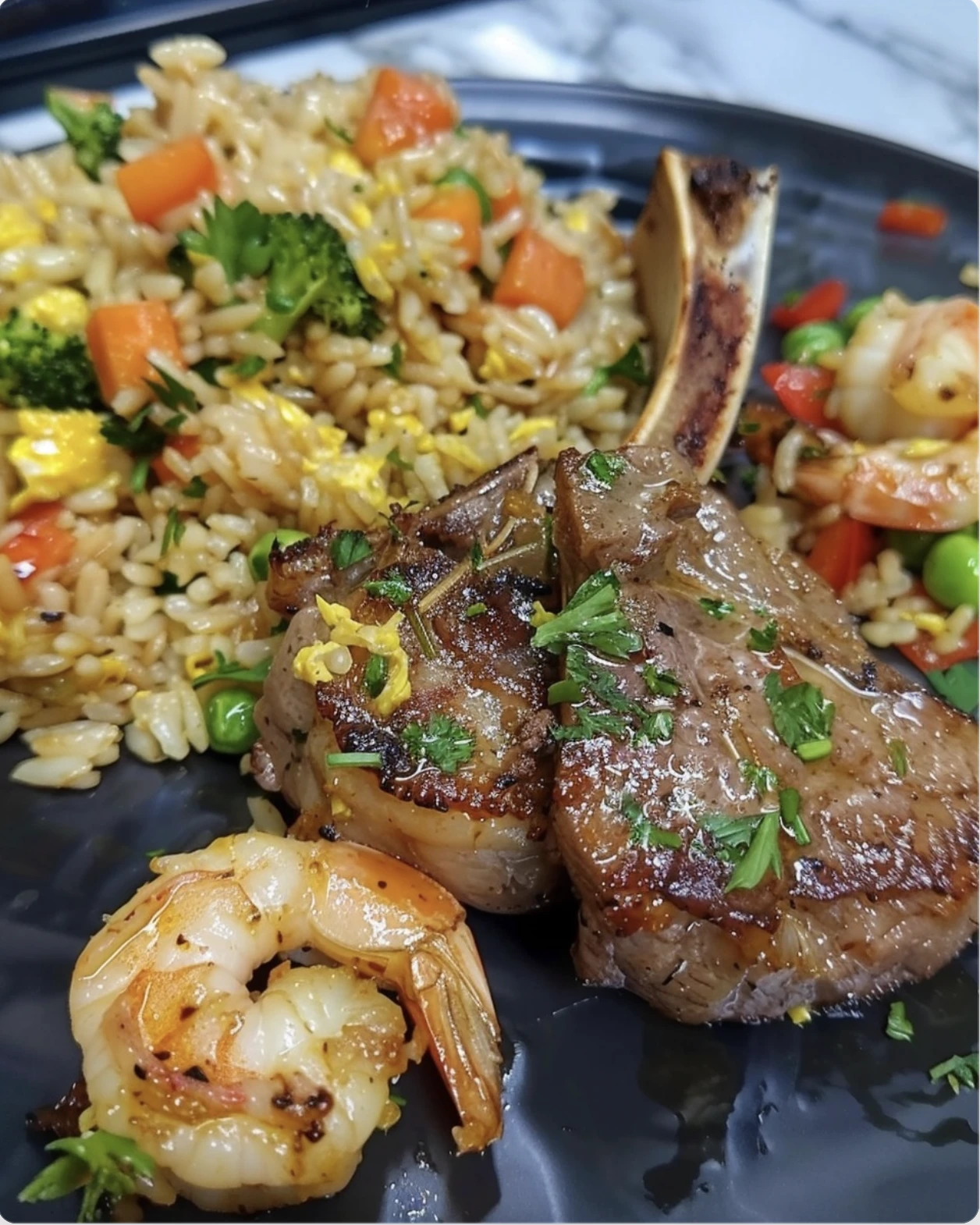 Lamb Shrimp Fried Rice Savory Duo