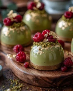 Luxury pistachio raspberry cheesecake domes