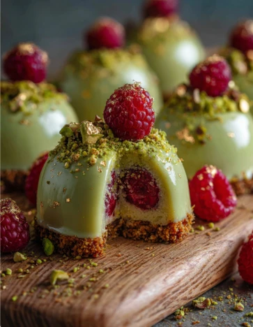 Luxury Pistachio Raspberry Cheesecake Domes