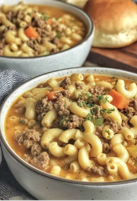 Onepot Macaroni Cheeseburger Soup