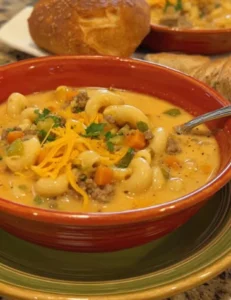 🧀 One-Pot Macaroni Cheeseburger Soup