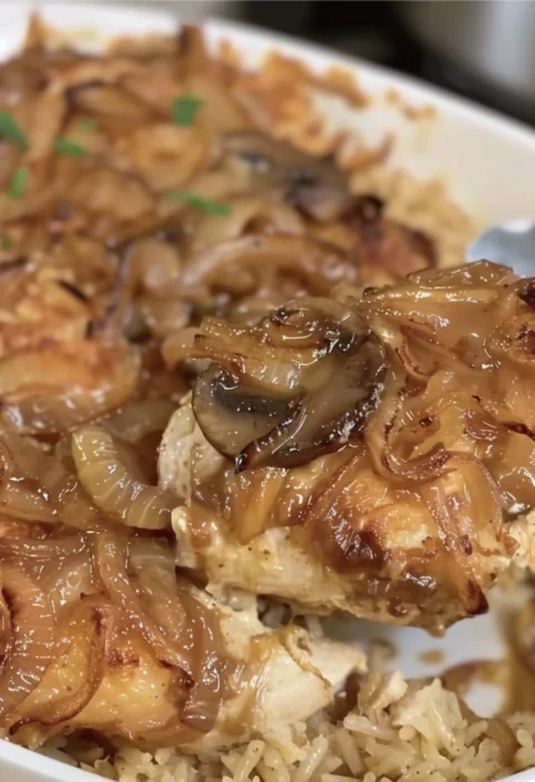 Savory French Onion Chicken Rice Skillet